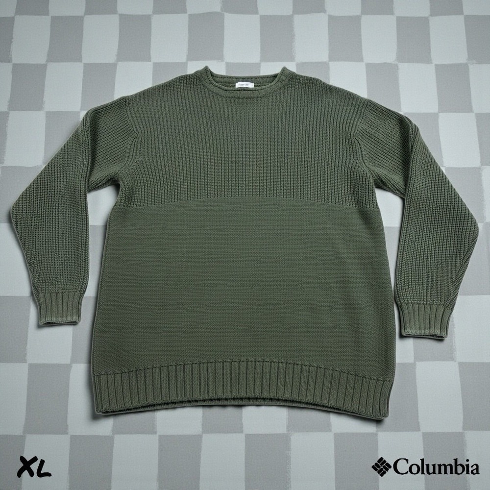 Columbia Sweater Mens XL Green Crewneck‎ Raglan Knit Ribbed Pullover Mock Neck